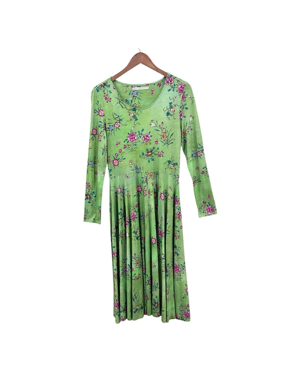 PERUVIAN CONNECTION Prato Dress Pima Cotton Midi Green Floral Sz Medium X857